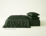 Close-up of Lunaya bamboo fabric showing smooth texture and natural sheen, olive green Bamboo Bedding Bundle, Lunaya, silky smooth texture, cooling, cozy, comfort